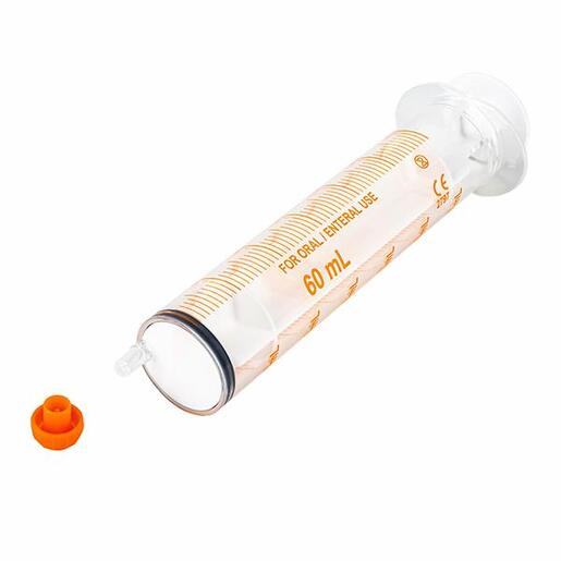 Oral / Enteral Syringe 60mL Clear. Tip Cap Included. Non Sterile