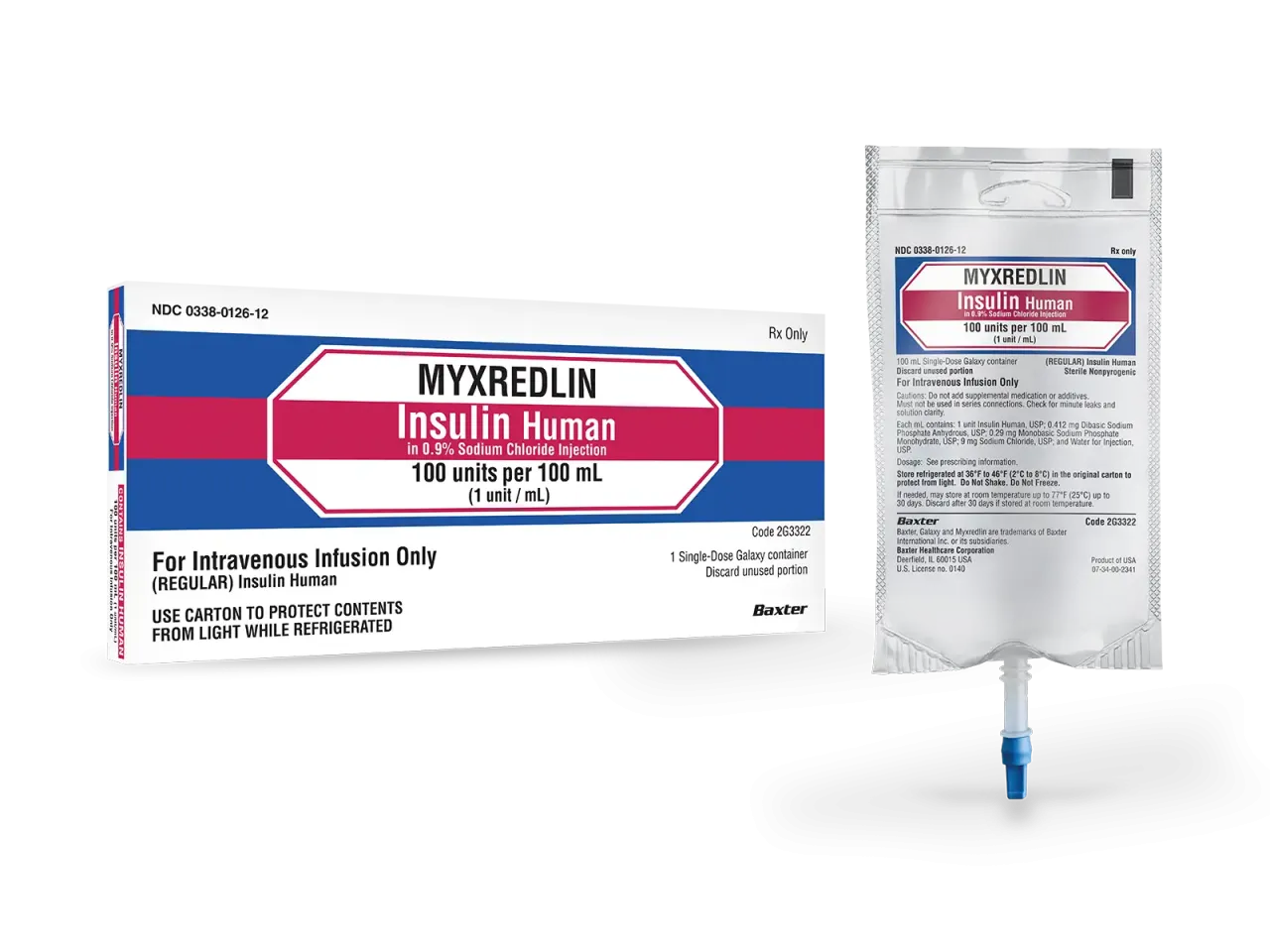 Myxredlin Insulin human in 0.9% sodium chloride, 100 units per 100 mL