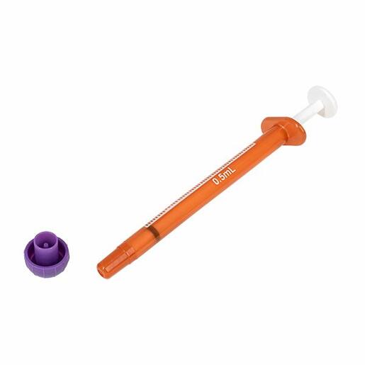 Oral / Enteral Syringe 0.5mL Amber. Tip Cap Included. Non Sterile