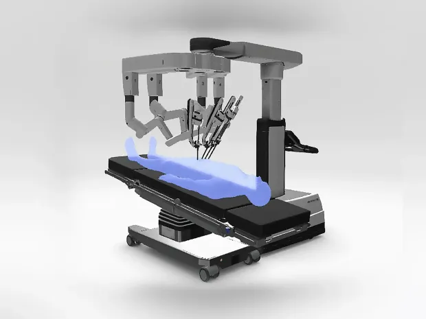 Rendering of how a patient would fit on the TS-7000dV with da Vinci Xi robotic operating system.
