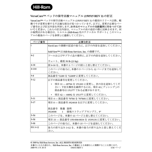 Service Manual, VersaCare, Errata, Japanese