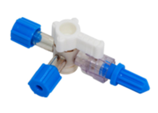Stopcock, 4-Way Large Bore (lipid resistant), Rotating Male Luer Lock Adapter