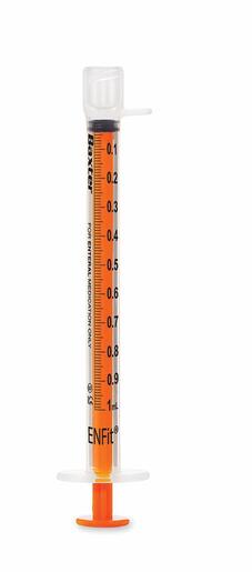 Enteral Syringe with ENFit Connector 1 mL, Clear with orange plunger