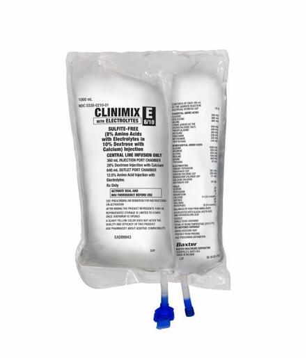 CLINIMIX E 8/10 sulfite-free (8% Amino Acid with Electrolytes in 10% Dextrose with Calcium) Injection, 1000 mL in CLARITY Dual Chamber Container