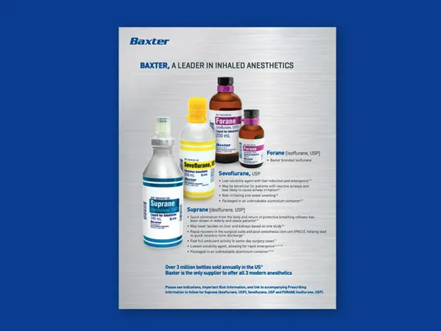 Cover page of the Anesthesia Portfolio Digital Brochure on a blue background