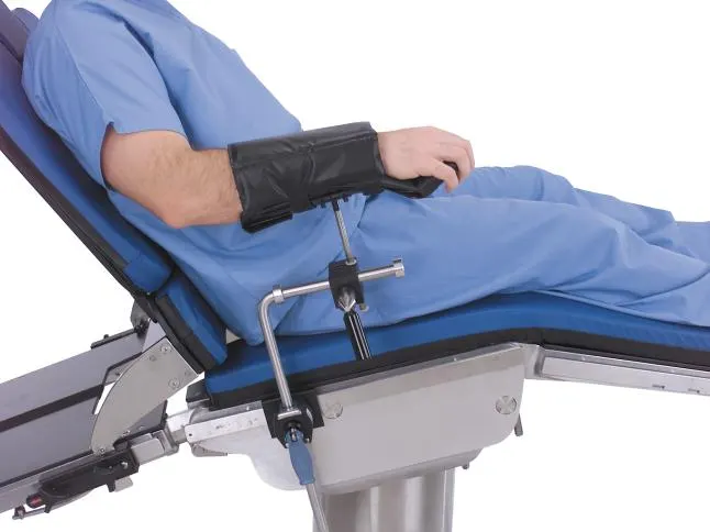 A patient in a beach chair with an arm in a bracket