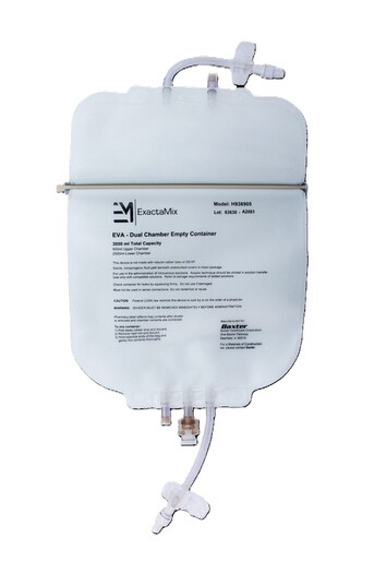 EVA Dual Chamber Empty Container, 3000 mL Total Capacity.