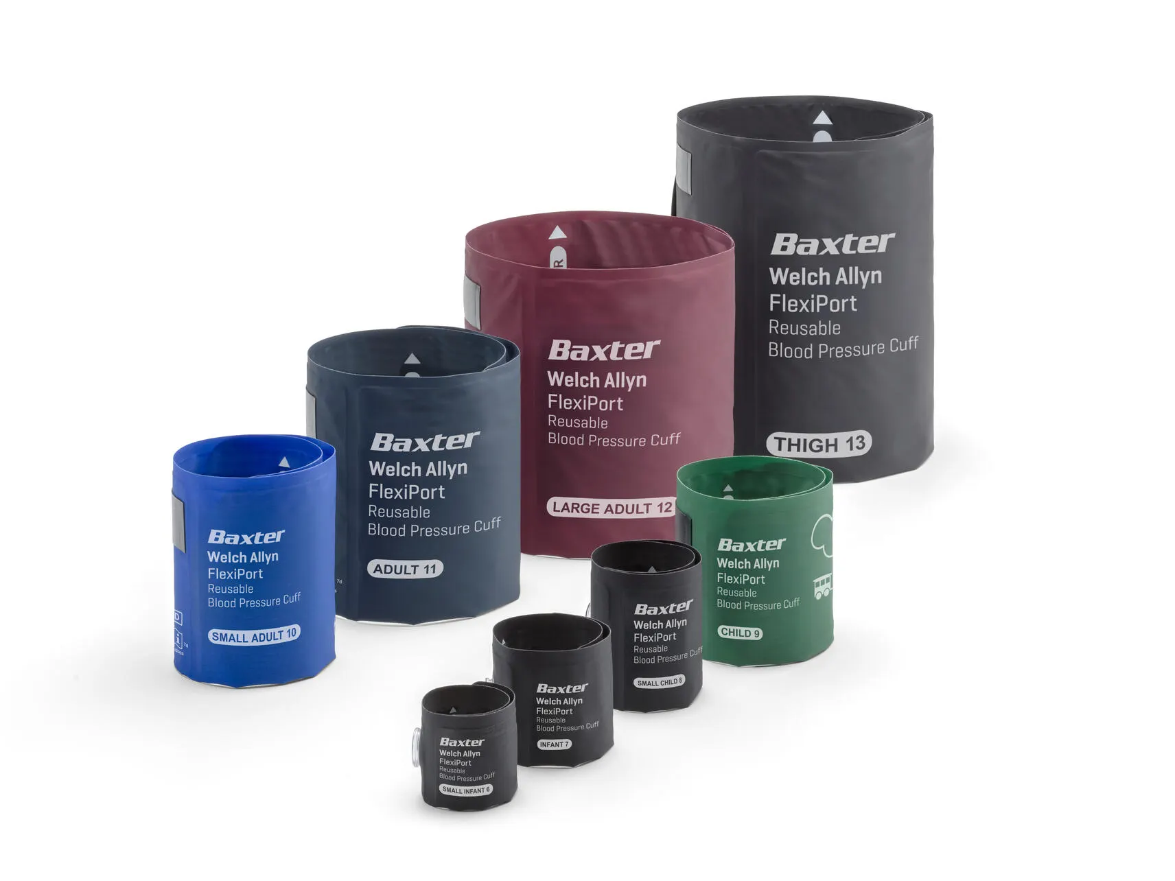 Reusable blood pressure cuffs in different sizes