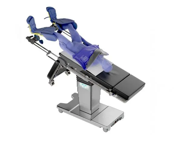 Rendering of a patient in the Trendelenburg position, secured by the wafflegrip positioning system