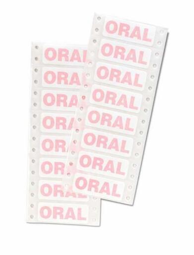 Oral Label 2.25" x 0.875" (60 x 20 mm). Pre-printed Pin-feed Labels for Identification of Oral Medications