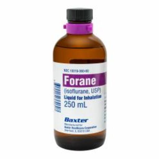 FORANE (isoflurane, USP) Liquid For Inhalation 250 mL. Amber Colored Glass Bottles