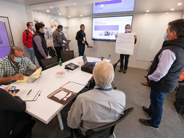 Meeting inside of the Mobile Customer Experience Center