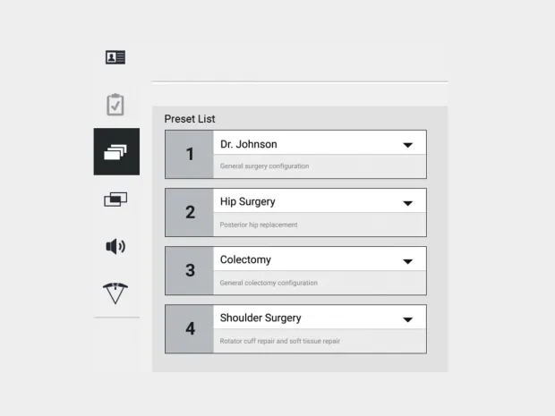 Screenshot displays pre-set list within Helion interface