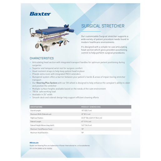 SURGICAL STRETCHER SPEC SHEET