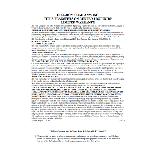 Warranty, Rental Title Transfer