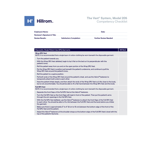 Vest 205 Competency Checklist