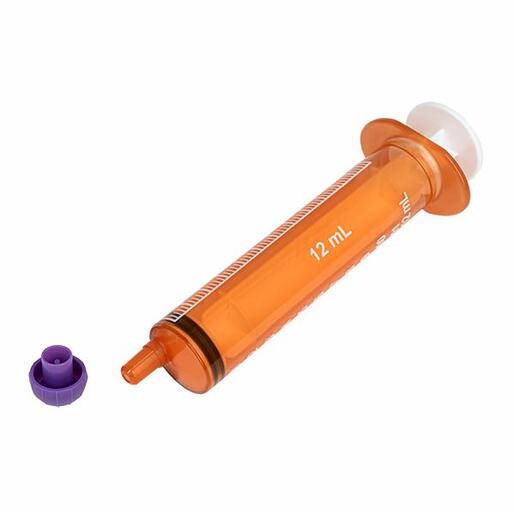 Oral / Enteral Syringe 12mL Amber. Tip Cap Included. Non Sterile