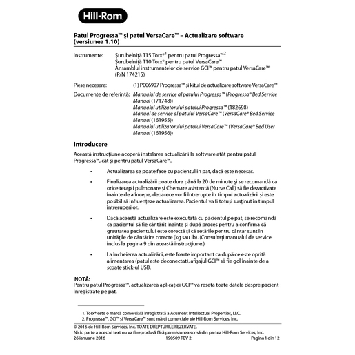 Instruction Sheet, Software Upgrade 1.10, Romanian