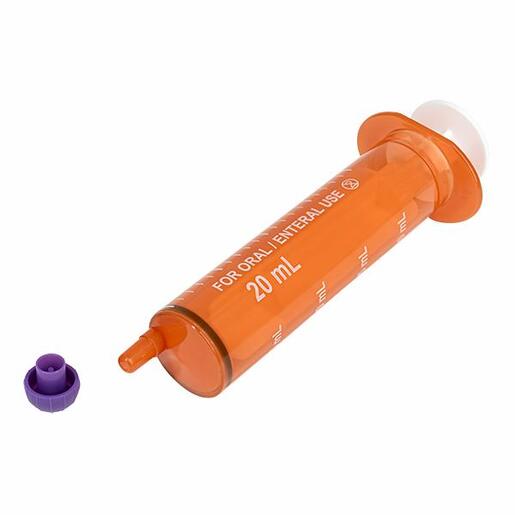 Oral / Enteral Syringe 20mL Amber. Tip Cap Included. Non Sterile