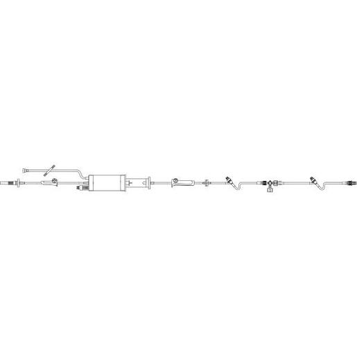 BURETROL Solution Set, 150 mL Burette Drip Chamber Filter Valve, 2 CLEARLINK Luer Activated Valve, Backcheck Valve, 60 drops/mL, Plus Stopcock, Extension Set with 1 CLEARLINK Luer Activated Valve. Approximate Total Length 119
