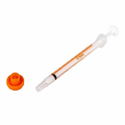 Oral / Enteral Syringe 0.5mL Clear. Tip Cap Included. Non Sterile