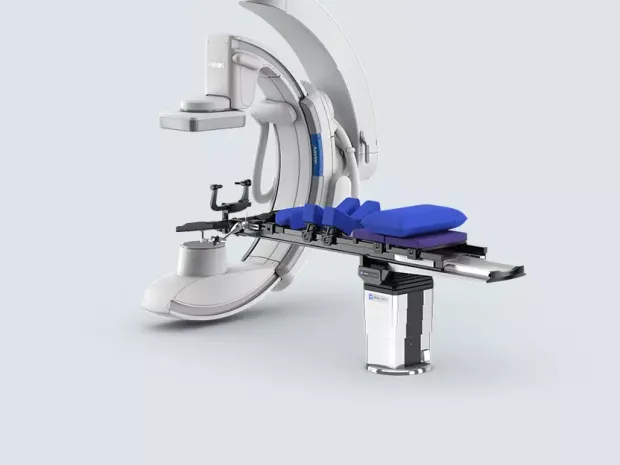 A TS7500 surgical table positioned in the Philips Azurion System