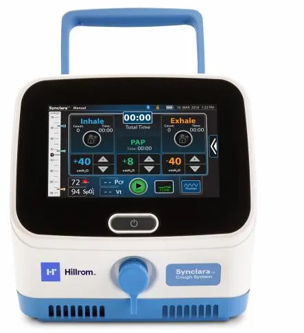 Front display of Synclara Cough System controller with handle